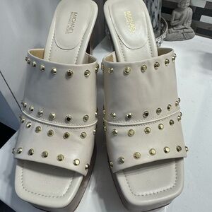 Michael Kors Cream Leather Studded Slide Mules